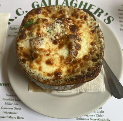 French onion soup is very good. It's a meal by itself!