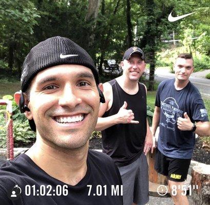 SSG Sanchez, SFC Fedorko, and SSG Vargas complete 7 mile run in preparation for Army 10 miler.