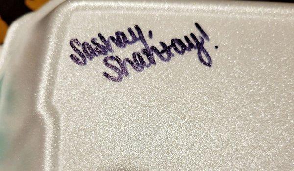 I loved that this was written on my takeout box!!