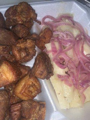 Yuca & pork with onions