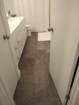 Love my new luxury vinyl plank flooring (LVP) in this bathroom which came out wonderful.