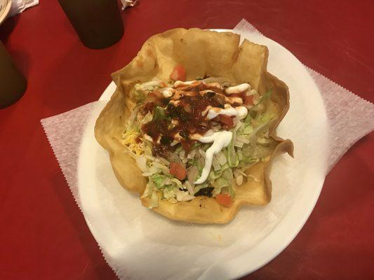 Chorizo taco salad. We added salsa to the top.