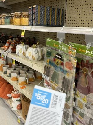 Thanksgiving decor already on shelves & my $5 off $20 coupon for flu & new Covid shot.