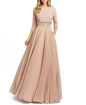 Embellished-Waist Pleated-Skirt Gown 30700