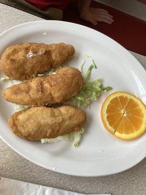 Chicken fingers - notice the weird white stuff. It was much worse on the bottoms.