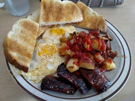 2 eggs, Kielbasa, home fries and toast special $7.59.