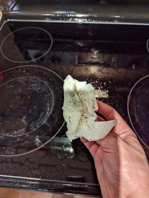 Stovetop after cleaning with water and some elbow grease.