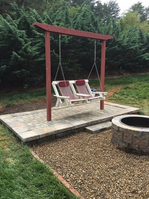 Fire Pit, Rock Walkway, Paver Patio, Swing