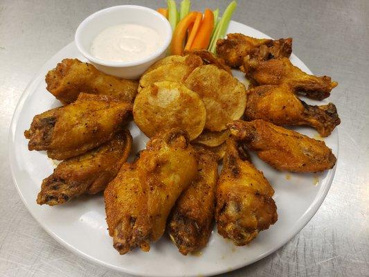 12 piece wing combo served with blazing crispy scalloped potatoes, celery and carrots