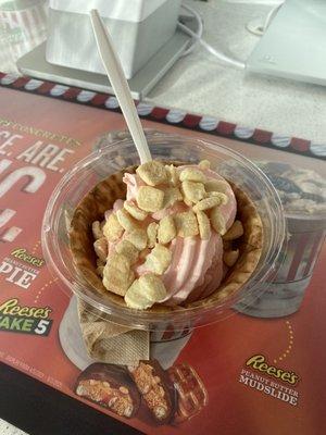 Strawberry Custard in waffle bowl