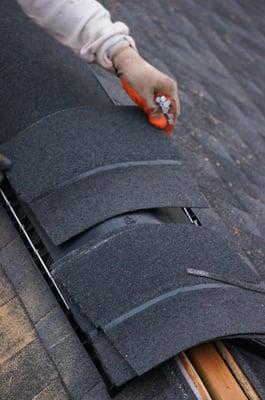 Installing Seal A Ridge ridgecap shingles.