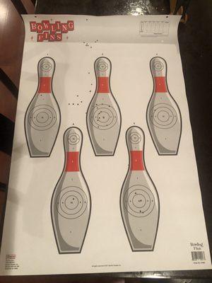 Bowling pins target with bullet holes from the Ruger rifle