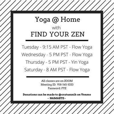 Current weekly online yoga schedule!