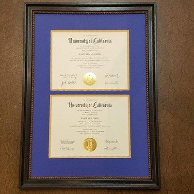 You paid a lot for those diplomas...now show them off with a beautiful custom frame!