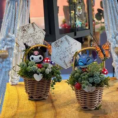 Mini baskets with REAL succulents