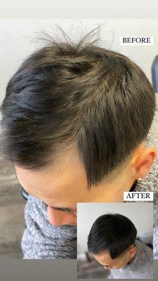 Density work after 1st session of scalp micropigmentation by Allie Yamaguchi