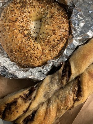 Everything bagel with cream cheese (with complimentary bread) $3.21