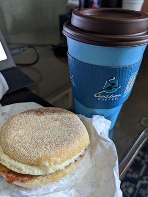 Egg sandwich and latte