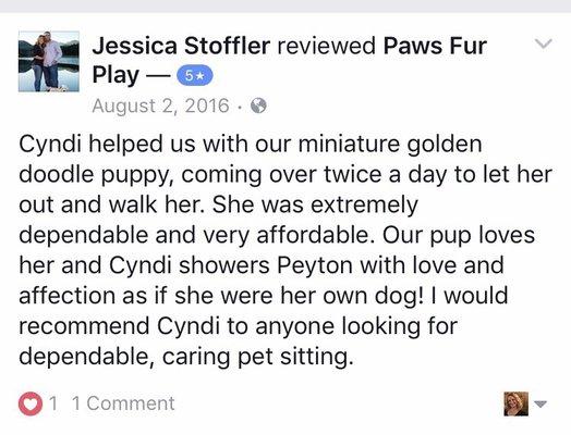 Facebook review for Paws Fur Play!