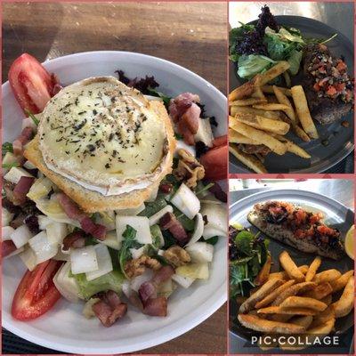 Goat cheese salad, steak and frites, yellow tail