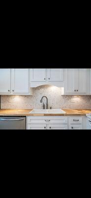 Kitchen with butcher black countertops for a rental in Buckhead.