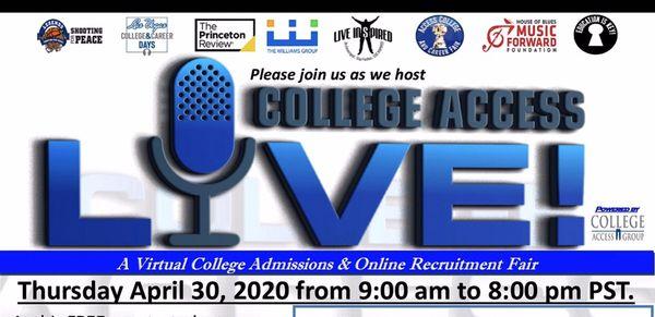 College Access Live! A Virtual College Admissions & Online Recruitment Fair