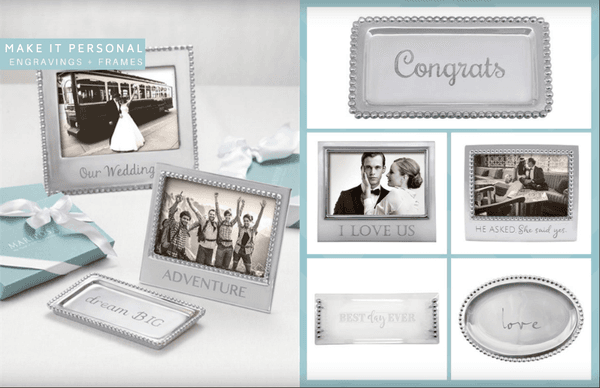 Personalized Engagement Gifts with Custom Engraving | Beaded Tray, Signature Frame, Beaded Frame, Pearled Acrylic Tray, Oval Tray