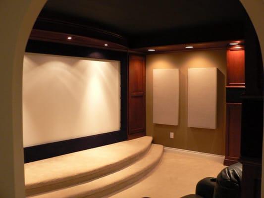 Custom cherry home theater with 14' screen by HS.