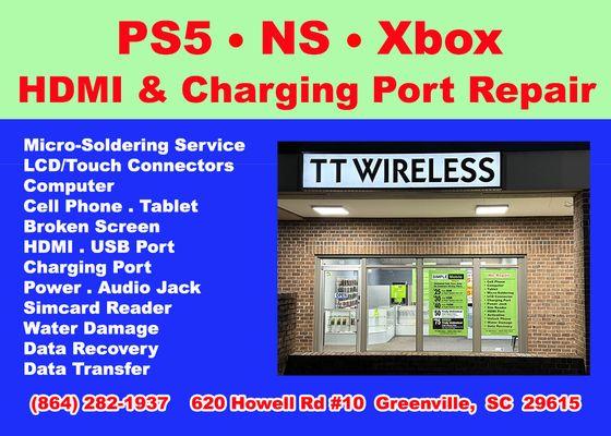 HDMI & Charging Port repair for PS5, Nintendo Switch, and Xbox.