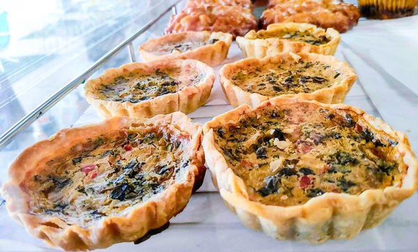 Fresh Baked Quiche from Loopy Whisk Bakery! Rotating Flavors of Cheddar Bacon, Spinach Feta, Sausage Mushroom!