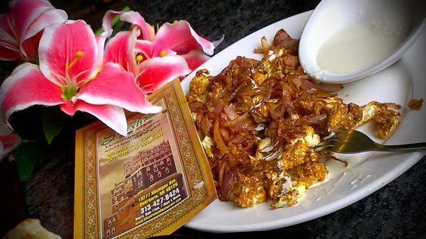 Fried Cauliflower n Crispy Onions with Tahini sauce OMG addictive you must try. Delicious  Love