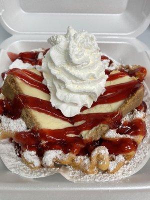 Strawberry cheesecake funnel cake