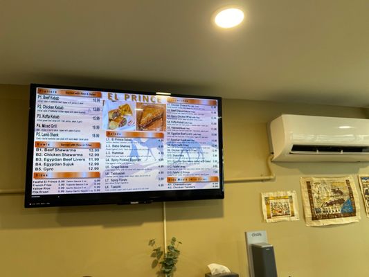 Menu on the wall you order from