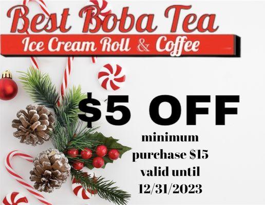 $5 OFF on minimum purchase $15 until 12/31/2023

Best Boba Tea ice cream roll and coffee