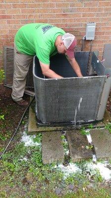 Cleaning coils the correct way, from the inside out!