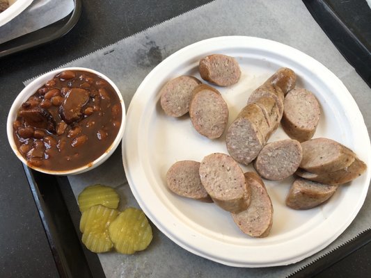 1/2 lb brautwust sausage and bbq beans