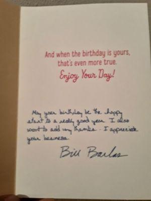 Nice message from Bill Barkas :)