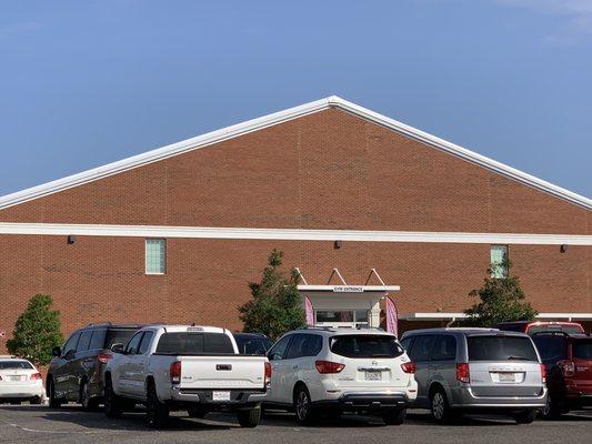 Gym entrance, where Sunday worship is held due to COVID.