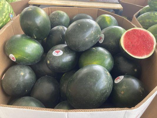 Always fresh seasonal fruits and vegetables. I think these were black diamond watermelons.