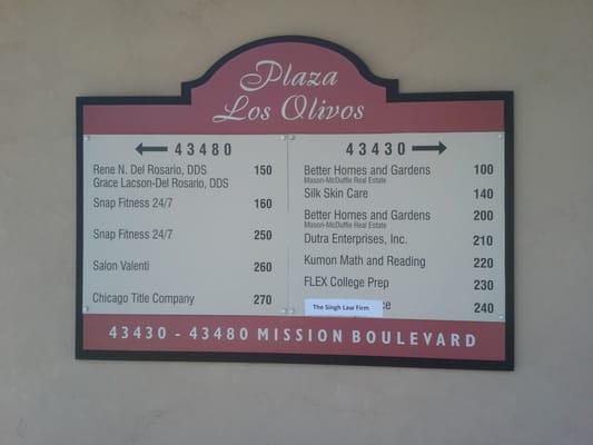 Plaza Los Olivos Directory, Fremont, CA.