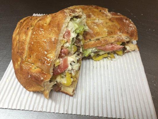 Philly steak and cheese calzone one of the best sandwiches in town