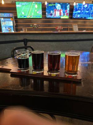 L to R. Black Lager, Black IPA, Scotch Ale, Double IPA