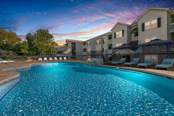 Resort-style pool with expansive sun deck