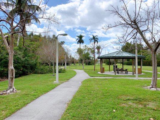 Several gazebos and picnic tables all around the park