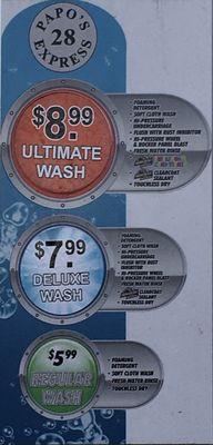 $9, $8, and $6 car washes