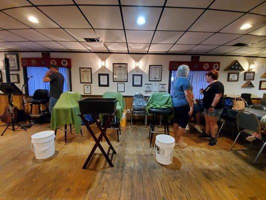 Getting ready for the head shaving fundraiser for St. Baldricks children's cancer hospital.