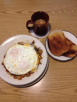 Country skillet with rye toast dark