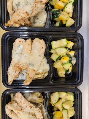 Chicken Alfredo with squash and zucchini