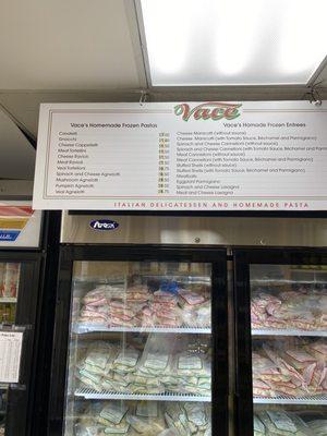 Frozen Foods Menu/Pricing.