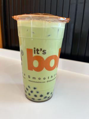 Pistachio milk tea with boba